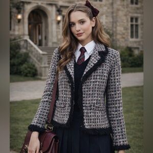 Fenn Wright Manson Tweed Jacket S | Fringe Trim Wool Blend Blazer